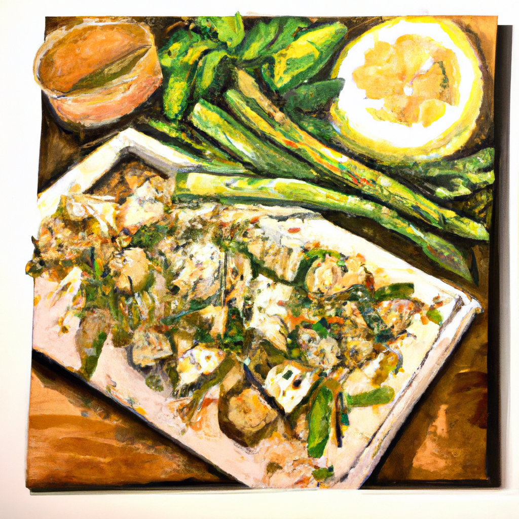 Sheet Pan Lemon, Pepper, and Herb Tofu with Asparagus and Tahini Dressing